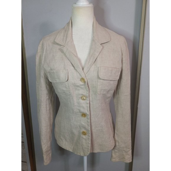 Hugo Buscati Milano 8 Tan Linen Lined Classic Vintage Casual Business Jacket - Picture 1 of 6